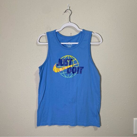 Nike "The Nike Tee" Tank Top Blue W/ Just Do It Logo In Front Men's Size Medium - Picture 3 of 9